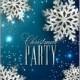 Merry Christmas Party Invitation with gold snowflake and lights confetti