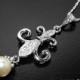 Fleur-De-Lis Necklace, Fleur De Lis Pendant with Swarovski Ivory Pearl, Silver Fleur-De-Lis Wedding Necklace, Fleu De Lis Jewelry - $30.50 USD