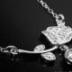 Cubic Zirconia Rose Bridal Necklace, Flower Silver Necklace, Wedding CZ Floral Charm Necklace, Bridal CZ Jewelry, Rose CZ Pendant Necklace - $26.90 USD
