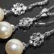 Pearl Bridal Chandelier Jewelry Set 10mm Ivory Pearl Earrings&Necklace Set Swarovski Pearl Silver Set Wedding Pearl Jewelry Set Bridesmaids - $58.90 USD
