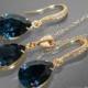 Navy Blue Gold Jewelry Set, Swarovski Montana Crystal Set, Wedding Bridal Earring&Necklace Set, Wedding Party Gift, Bridesmaid Jewelry Sets - $25.00 USD