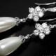 White Pearl Bridal Chandelier Earrings Swarovski Pearl Teardrop Earrings Wedding Pearl Silver Earring Bridal Bridesmaid Jewelry Prom Jewelry - $32.00 USD