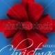 Big red bow on blue background Merry Christmas card