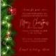 Christmas Party Invitation with wreath of pine branches and red berry, christmas lights garland