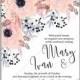 Gentle anemone wedding invitation card printable template