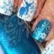 Christmas Nail Art Blue And White Snowflakes Blue Reindeer Water Decals Water Slides