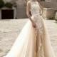 Wedding dress light Peach Echo and white colors with detachable train, tulle bridal removable skirt with train
