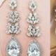 Art Deco Crystal Bridal Earrings Wedding Jewelry Cubic Zirconia TearDrop Pear Bohemian Bridal Earrings Grade AAA Rhodium Chandelier KARENA - $61.00 USD