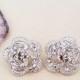 Romantic Crystal Rose Bridal Stud Earrings Boho Vintage Bohemian Cubic Zirconia Pave 3D Wedding Studs Art Deco Downton Abbey Rose Crystal - $44.00 USD