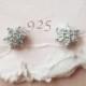 Snowflake Stud Earrings Tiny Crystal Earrings Bridal Crystal Earring Studs Winter Wedding Cubic Zirconia Stud - $26.00 USD