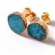 14K Rose Gold 10mm Round Blue Pink Green Natural Druzy Stud Earrings