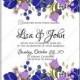 Dark Blue flower peony tulips wedding invitation printable vector card template