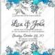 Beautiful wedding invitation template with tropical vector blue flower of hibiscus