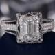 Art Deco Antique Engagement Ring Forever One Moissanite White Gold Retro Unique Bridal Set Emerald Cut Split Shank Promise Anniversary Ring