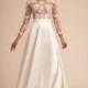 BHLDN Spring/Summer 2018 Serena Vintage Embroidery Aline Bateau Sweep Train Ivory Satin Long Sleeves Wedding Dress - Bonny Evening Dresses Online 