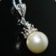 Pearl Crown Bridal Necklace, Swarovski 10mm Ivory Pearl Silver CZ Necklace, Bridal Jewelry, Wedding Pearl Necklace, Crown Charm Necklace - $28.50 USD