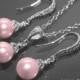 Pink Pearl Earrings Necklace Set STERLING SILVER Blush Pink Drop Small Pearl Set Swarovski 8mm Rosaline Pearl Set Bridal Bridesmaid Jewelry - $42.00 USD