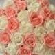 Bridal hand tied peach and ivory diamante foam rose bouquet