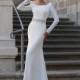 Elegant Acetate Satin Sheath Wedding Dress With Lace Appliques & Rhinestones - overpinks.com