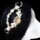 Wedding flower tiara. Bridal flower crown. Bridal hair vine. Gold and white wedding headpiece. Bridal tiara. Porcelain headpiece. Bridesmaid - $55.25 EUR