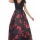 May Queen - RQ7450 Cap Sleeve Floral Pleated Evening Gown - Designer Party Dress & Formal Gown