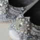 Wedding Shoes - Art Deco Inspired Closed Toe Flat - Lace, Crystal and Pearls - Ivory/White