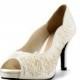 Jill Ivory Glitter Lace Lower Heel, Glitter Ivory Bridal Heel, Ivory Lace Wedding Shoe, Floral Lace Ivory Wedding Heels