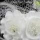 Christmas Sale White Feather Flower Birdcage Veil, Birdcage Bridal Veil Beaded Wedding Face Veil Fascinator, Birdcage veil with flowers, ...
