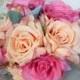 Peach and Pink Rose Bouquet - Silk Wedding Bouquet