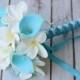 Wedding Turquoise Teal Natural Touch Callas and Plumerias Silk Flower Small Bridesmaid Bride Bouquet