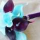Silk Flower Wedding Bouquet - Plum and Aruba Calla Lilies Natural Touch with Crystals Silk Bridal Bouquet