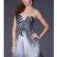 La Femme - Zebra-inspired Rhinestone-accented V-Neck Chiffon A-line Dress 16859 - Designer Party Dress & Formal Gown
