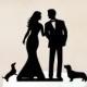 Wedding cake topper with cat and dogs, cake topper + dogs, silhouette cake topper for wedding with pets, bride and groom cake topper (1056)