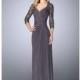 La Femme - 23244 Ruched V-Neck Column Dress - Designer Party Dress & Formal Gown