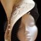Bridal headpiece. Wedding headpiece. Kentucky derby hat. Couture hat. Wedding accessories. Birdcage veil hat. Gold and brown headpiece. - $65.00 EUR