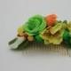 Gift for daughter Flower hair comb Yellow Green Floral comb Bridal hair piece Wedding gold comb Colorful BohoFlower headpiece Gift for her - $18.00 USD