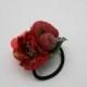 Red rose fancy flower hair tie Floral Bridal hair piece Wedding hair tie Boho hair style Bridesmaid gift Christmas headpiece Gift for her - $10.00 USD