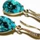 Light Turquoise Crystal Gold Earrings Swarovski Light Turquoise Earrings Teal Turquoise Rhinestone Teardrop Earrings Wedding Earrings