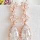 Rose Gold Wedding Earrings, Bridal Earrings, Crystal Leaf Earrings, Teardrop Dangle Earrings, Vintage Style Wedding Bridal Jewelry, CAMRYN