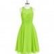 Lime_green Azazie Sylvia - Chiffon And Lace Knee Length Scoop Back Zip Dress - Charming Bridesmaids Store