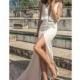Liz Martinez 2018 Sheath Sweep Train Simple Ivory V-Neck Sleeveless Silk Outdoor Beading Spring Dress For Bride - Brand Prom Dresses