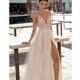 Gali Karten 2018 Sweep Train Spaghetti Straps Split Aline Ivory Sleeveless Tulle Beading Dress For Bride - Elegant Wedding Dresses