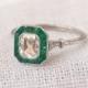 Art Deco Platinum Diamond And Emerald Engagement Ring 1.37 Carats
