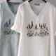 Embroidery Plus Size V-neck Short Sleeves Cotton Ramie Summer T-shirt - Lafannie Fashion Shop
