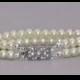 1920s AUTHENTIC Art Deco Pearl Bracelet,Multi Strand Pearl Bracelet,Silver Paste Rhinestone Paved Clasp,Faux Pearl,White,Bridal,Weddings