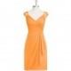 Tangerine Azazie Fawne - Chiffon And Lace V Neck Knee Length Illusion Dress - Charming Bridesmaids Store