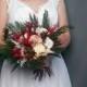 Winter wedding bouquet pine cones cotton bolls preserved thuja red green white ivory sola flowers gypsophila bridal natural - $85.00 USD