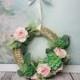 Wedding floral succulent greenery wreath centerpiece hanging backdrop arrangement country pink roses decor romantic home decor straw - $67.00 USD