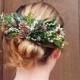 Conifer hair comb woodland wedding natural thuja greenery bridal hairpiece green preserved real leafs pine cones organic eco style winter - $55.00 USD