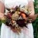 Fall Sola Flowers Rose Wedding Bouquet Chocolate Brown Bridal Bridesmaid, Dried Flower Autumn Bouquet, Preserved Greenery, Skeleton Leafs - $70.00 USD